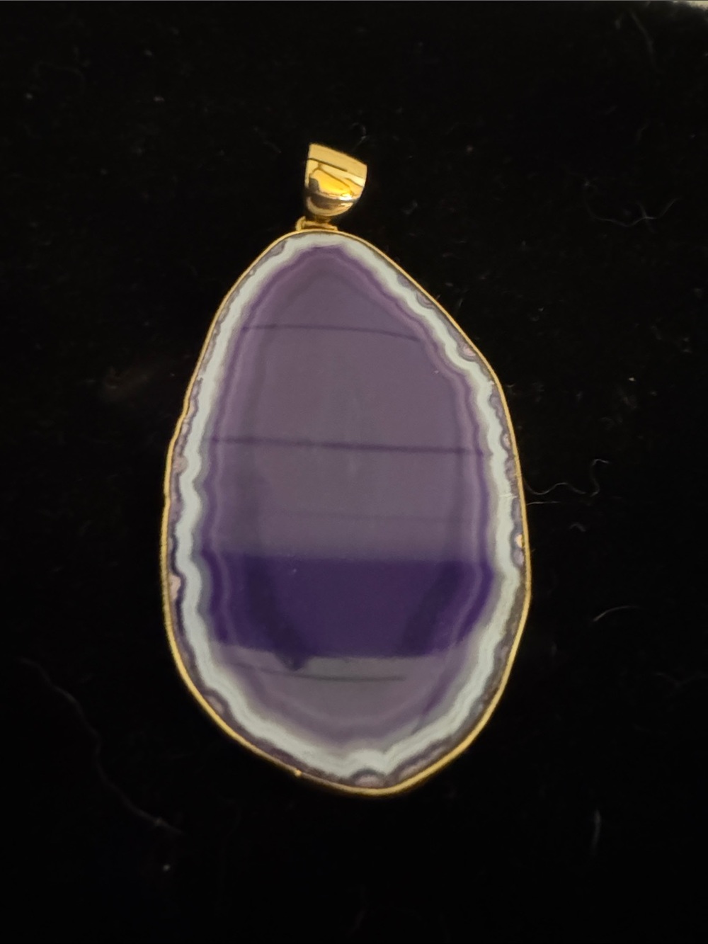 Charles Albert Purple Agate Slice Pendant with Gold Trim